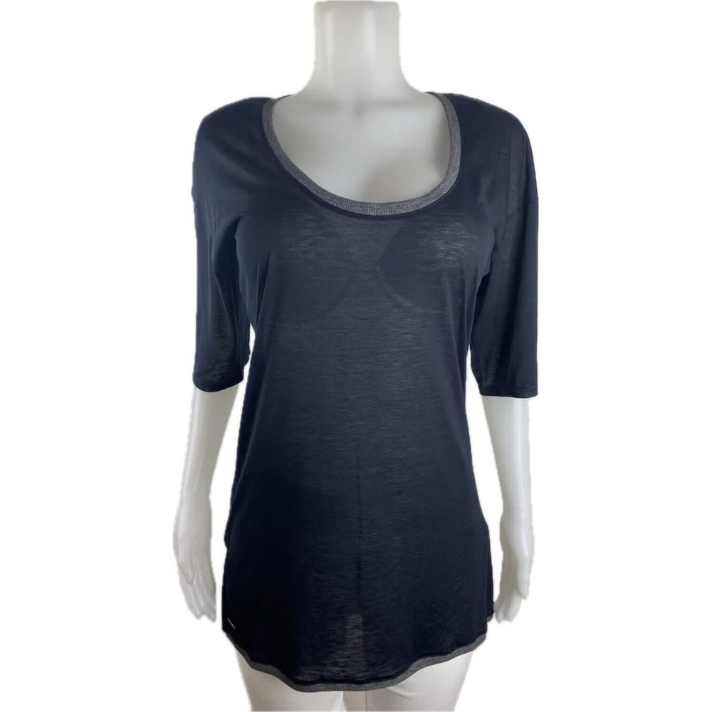 F. Lacoste Women Top Size M Blue Blouse Short  Sleeve Round Neck